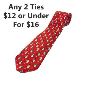 EUC Noel Red Snowman Print Tie 100% Silk